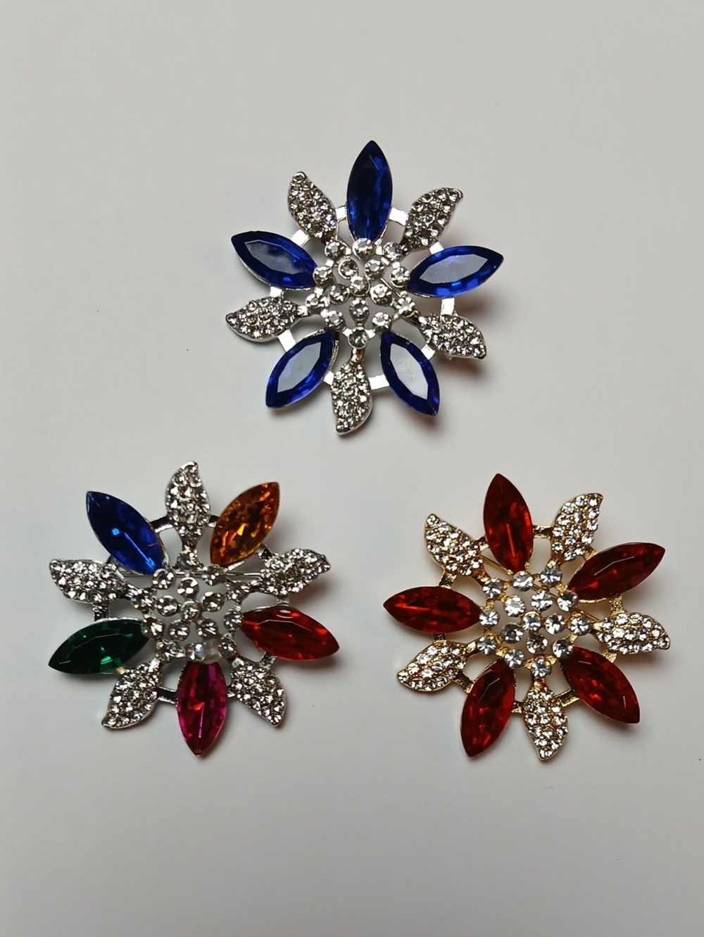 Hand-Crafted Multicolor Crystal Floral Brooch - Women Jewelry (3 Pc)